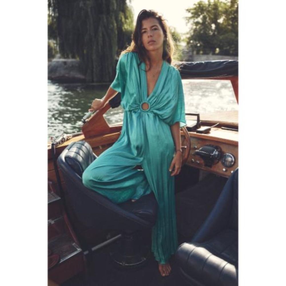 ZARA Satin Pleated Ring Jumpsuit NWT